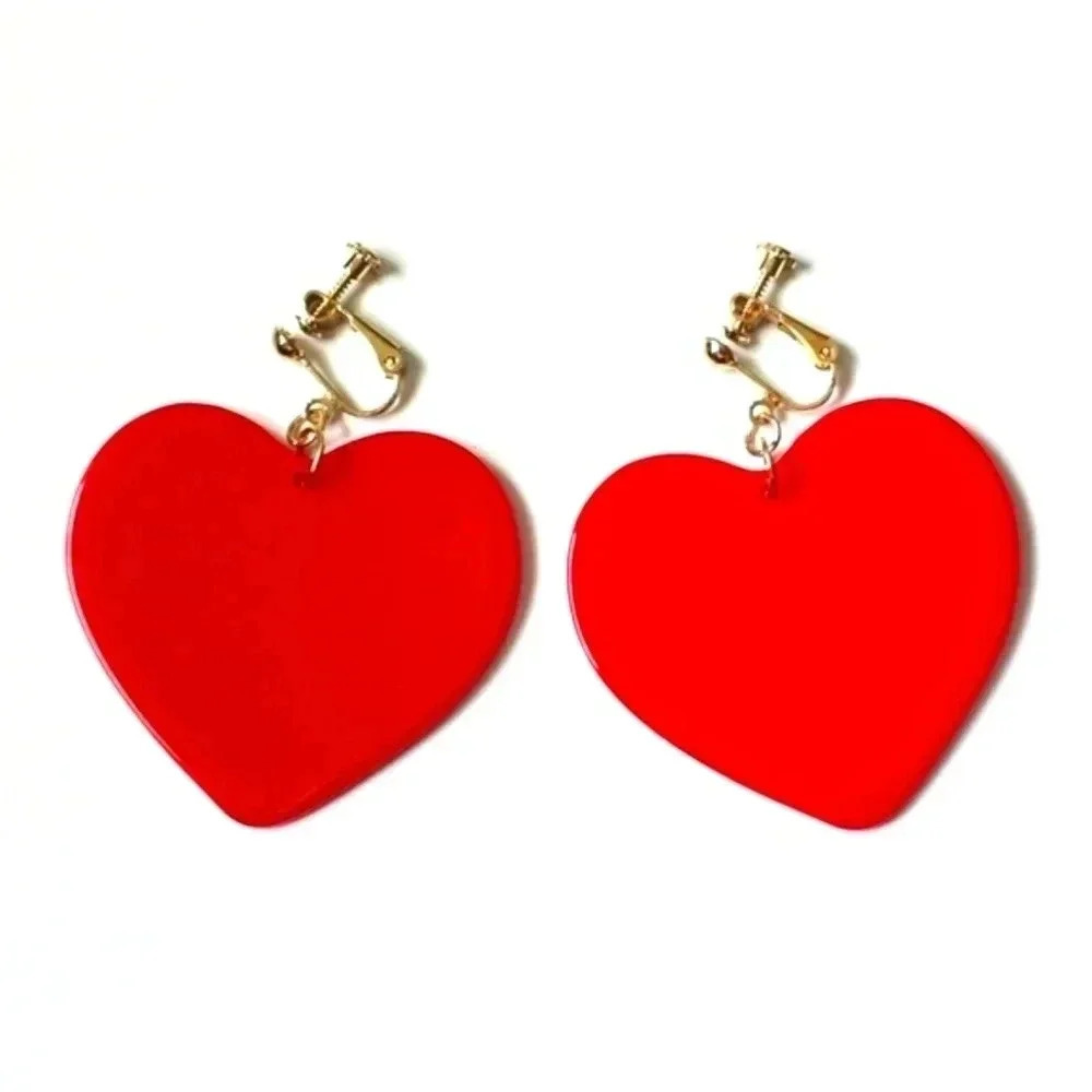 Heart Clip Hook Dangle Large Screw Fashion‎ Jewelry Earrings NWT E87